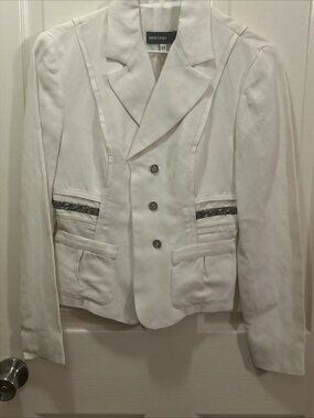 Montana Co sz 44 Jacket Button brown tan bead design Blazer Coat cream SZ M